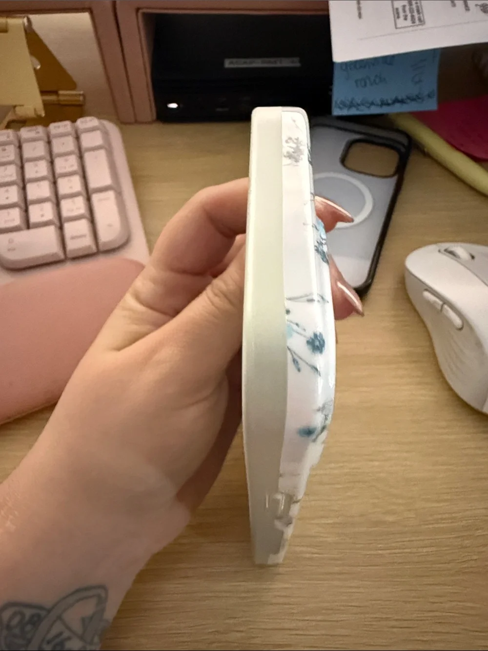 Velvet Caviar White Phone Case with Blue Floral Print